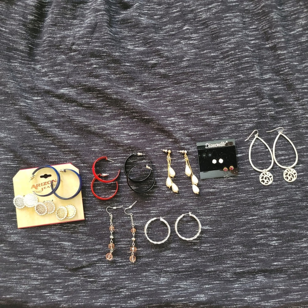 Arizona Jean Co Women OS‎ Earring Lot Multicolor Hoops Studs Dangles 10 Pairs